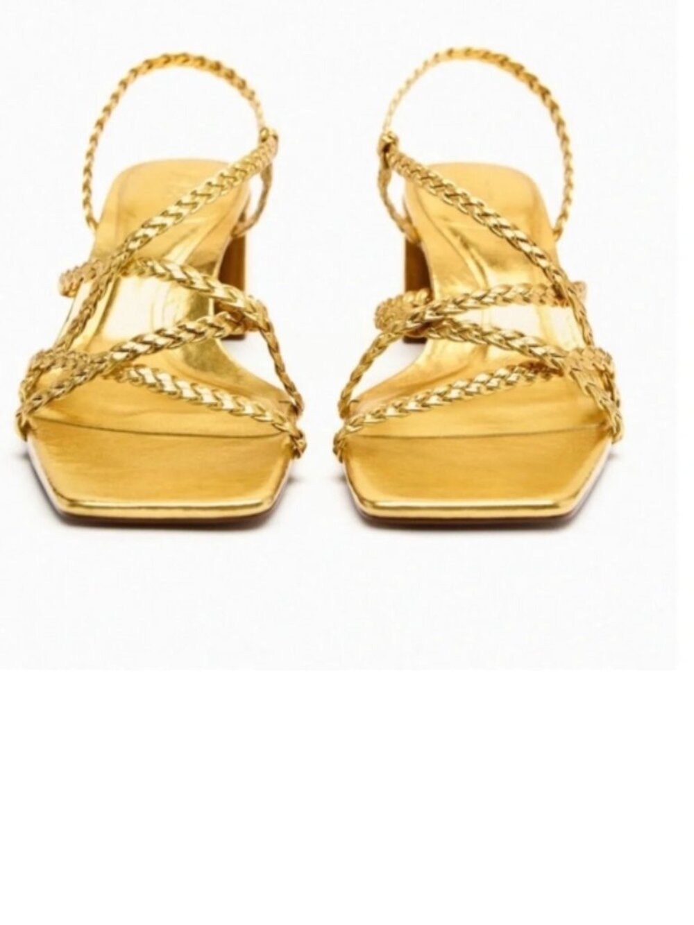 ZARA Woven Gold Strappy Heeled Sandals 7.5